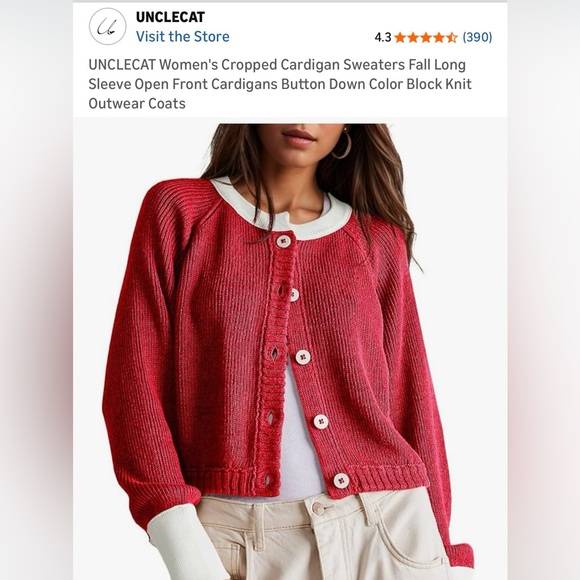 NWOT red and white sweater cardigan - Picture 2 of 5